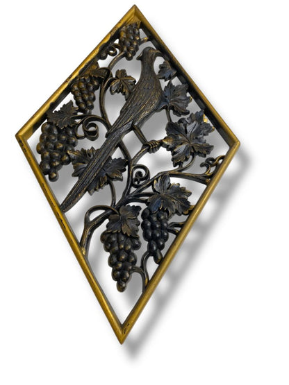 1970s Burwood Homco Wall Plaque Bird Grapes Diamond 16.75"h x 10.25"