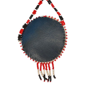 Seed Bead Star Pendant Necklace Leather Backing 29" Red Black White