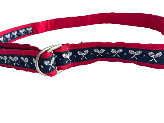 Kemestry Tennis Ribbon Belt Preppy Grosgrain Navy Red