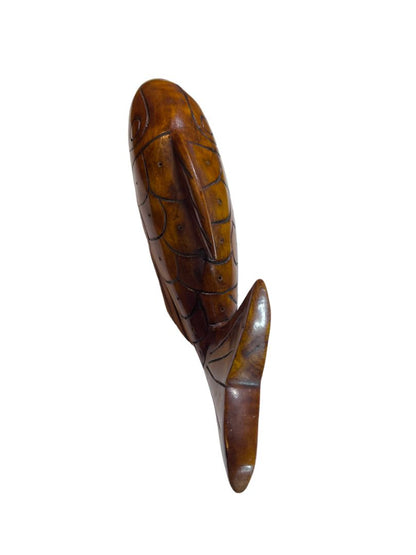 Haitain Mahogany Wood Carved Fish Statue Figurine Peek Brothers Imports, In