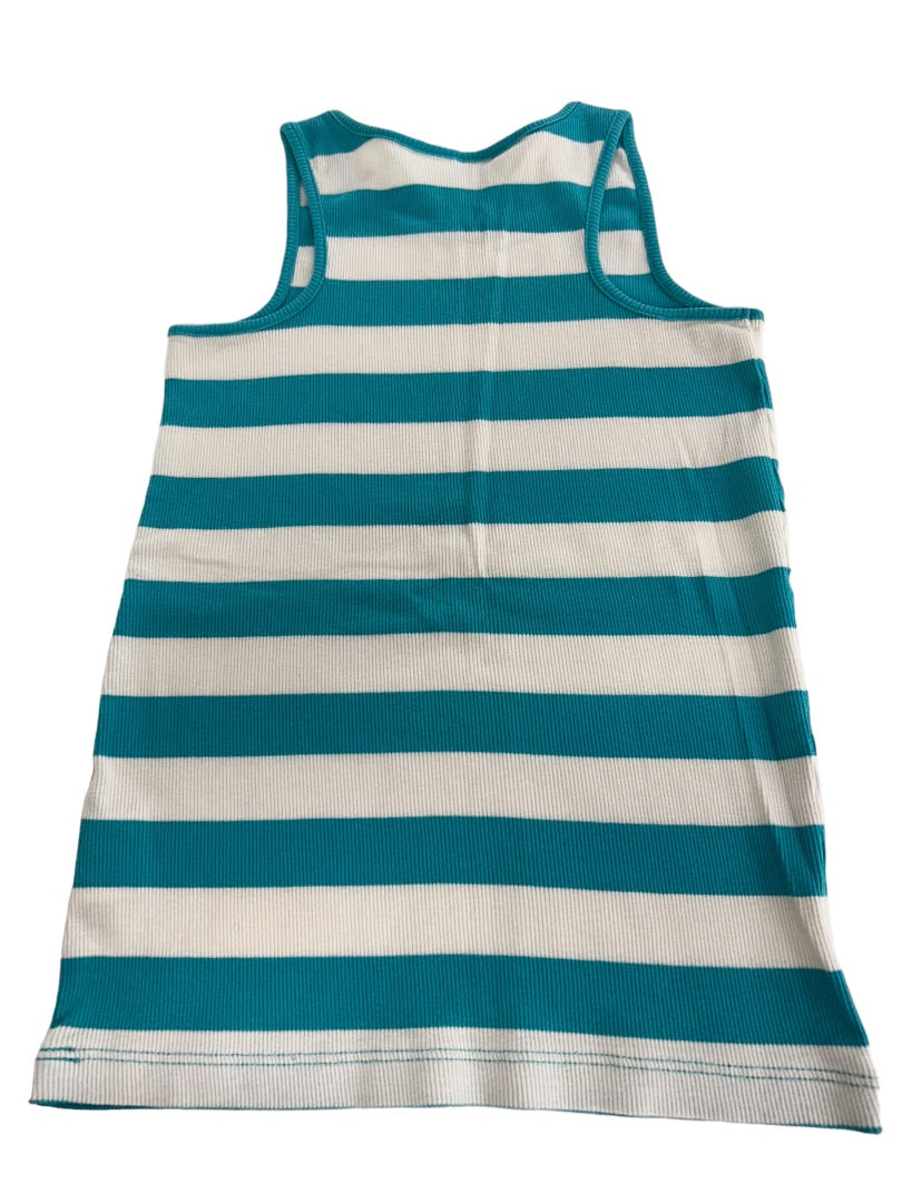 Size 8 Hanna Andersson Girls Striped Tank Top Teal White Pima Cotton