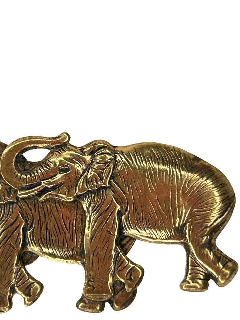 Three Goldtone Elephants Trunks Up Brooch Pin  2 5/8"