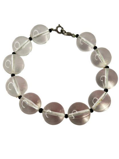 Vintage Clear Acrylic Beaded Statement Bracelet Black Spacers Retro 8.5"