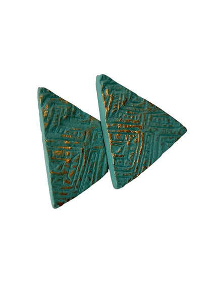 1980s Triangle Geometric Earrings Post Pierced Paint Clay 1 3/8"