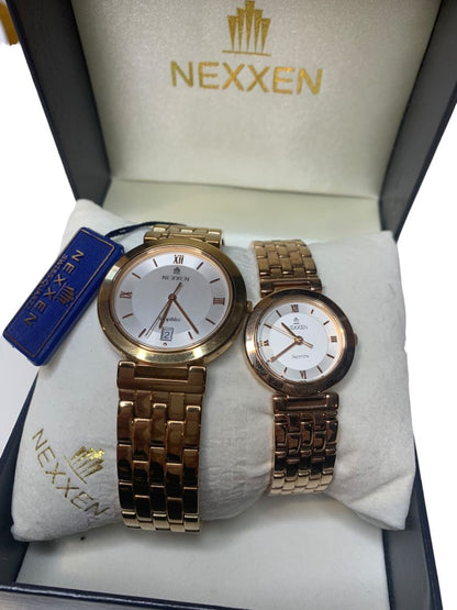 Nexxen Rose Gold Plated His and Her Watch Set in Box Sapphire Crystal