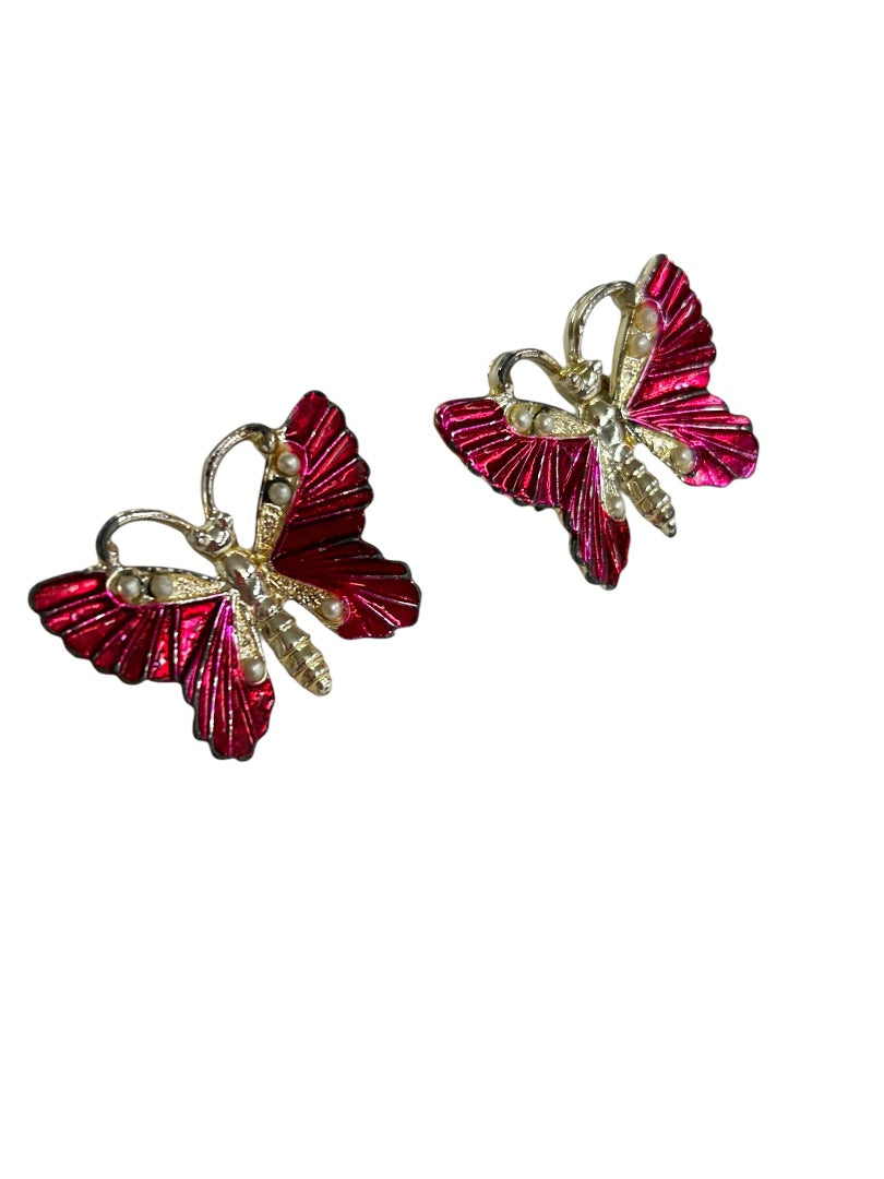 Scatter Pins Set of 2 Butterfly Hot Pink Goldtone Brooch Pin 1"