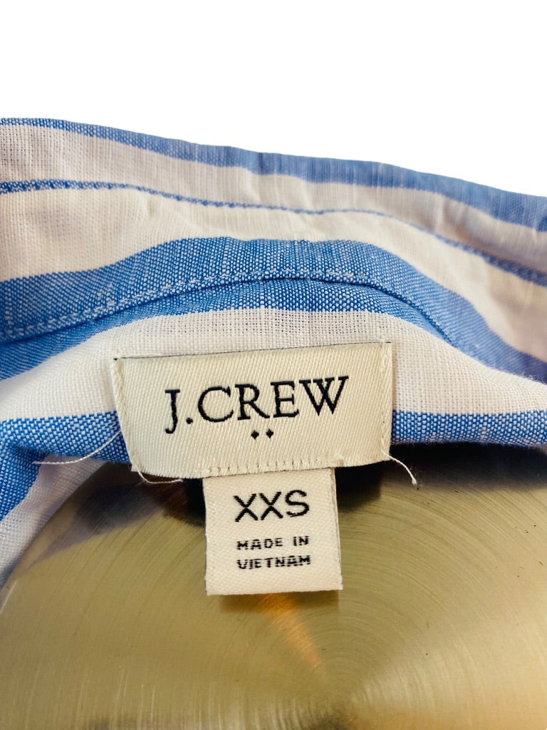 XXS J.Crew Womens Blue White Stripe Sleeveless Linen Blend Pullover Tunic Blouse