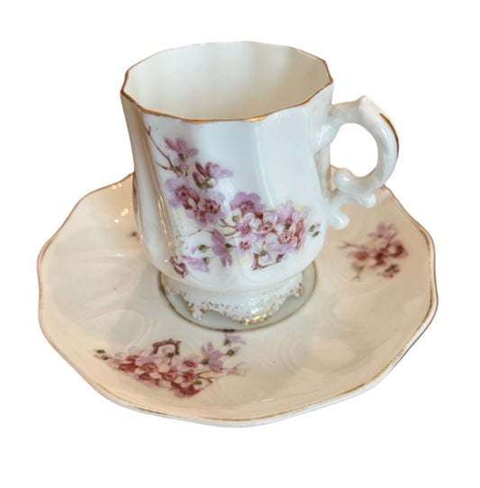 Pompadour Germany Demitasse Porcelain Cup Saucer Floral Gold Trim