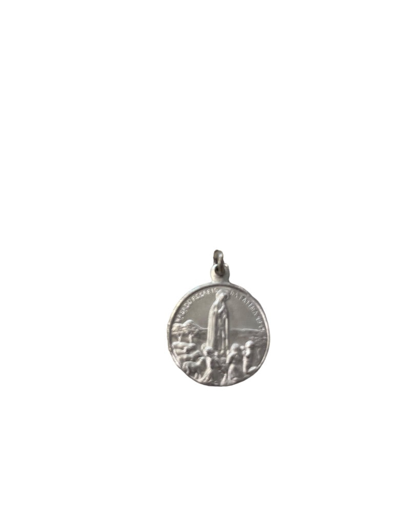 Double Sided Silvertone Charm Nassa Rosario Da Fatima 1977 .6" Diameter Catholic Medal