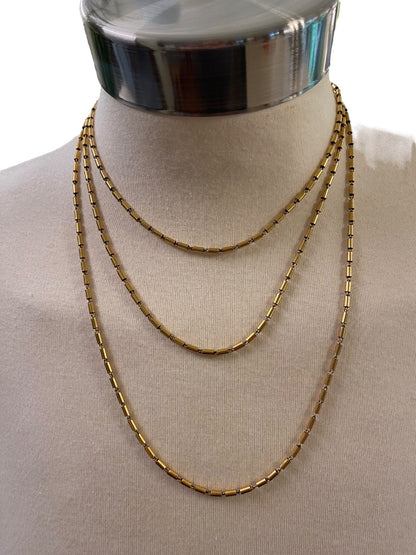 Goldtone Bugle Bead Necklace 54" Strand String Barrel Closure