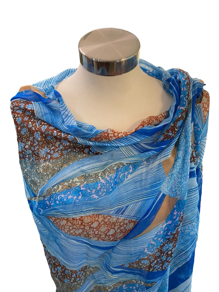 Lightweight Blue Pattern Summer Scarf 31" x 80" Womens Wrap Shawl