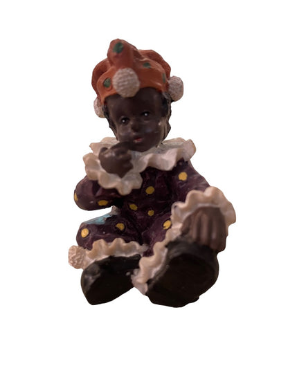 1999 Resin Clown Figurine Baby Brown Skin 2" Purple Outfit