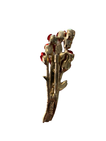 Signed DM Danbury Mint for Avon Brooch Red Goldtone Rose Bouquet 2.25" 1997