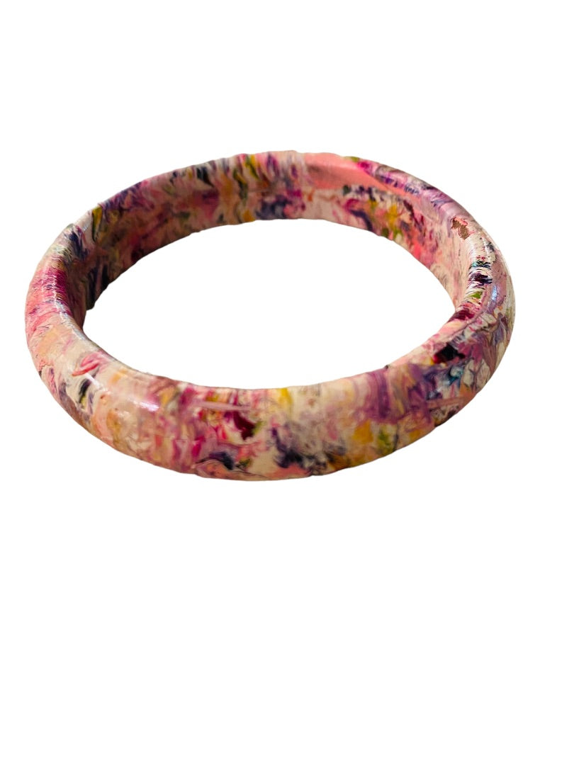 Small Painted Wooden Bangle Bracelet Swirl Multicolor 2.1" Inside Diameter