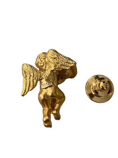 Vintage Avon Signed Guardian Angel Lapel Pin Peridot Cherub 1"