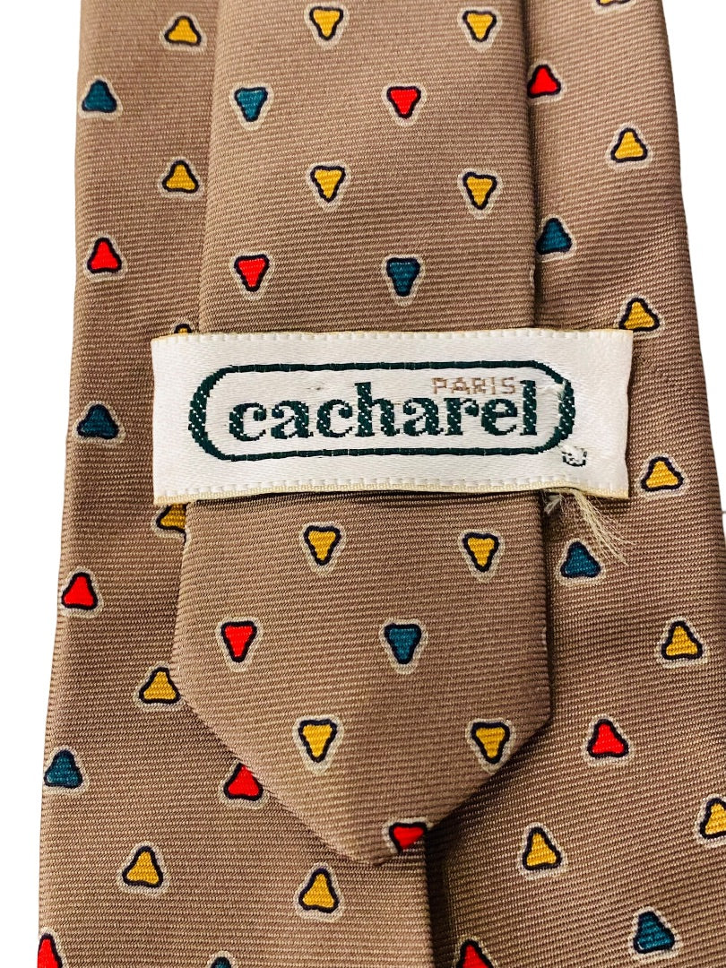 Vintage Cacherel Paris Mens Retro Hand Printed Silk Necktie Made in Italy 53" Long 3.1" at Widest