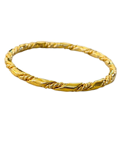 Goldtone Textured Bangle Bracelet Twist Design 2.6" Inside Diameter