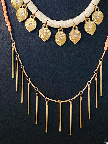 Dual Strand Layered Necklace Pink Seed Beads Goldtone 18-20"