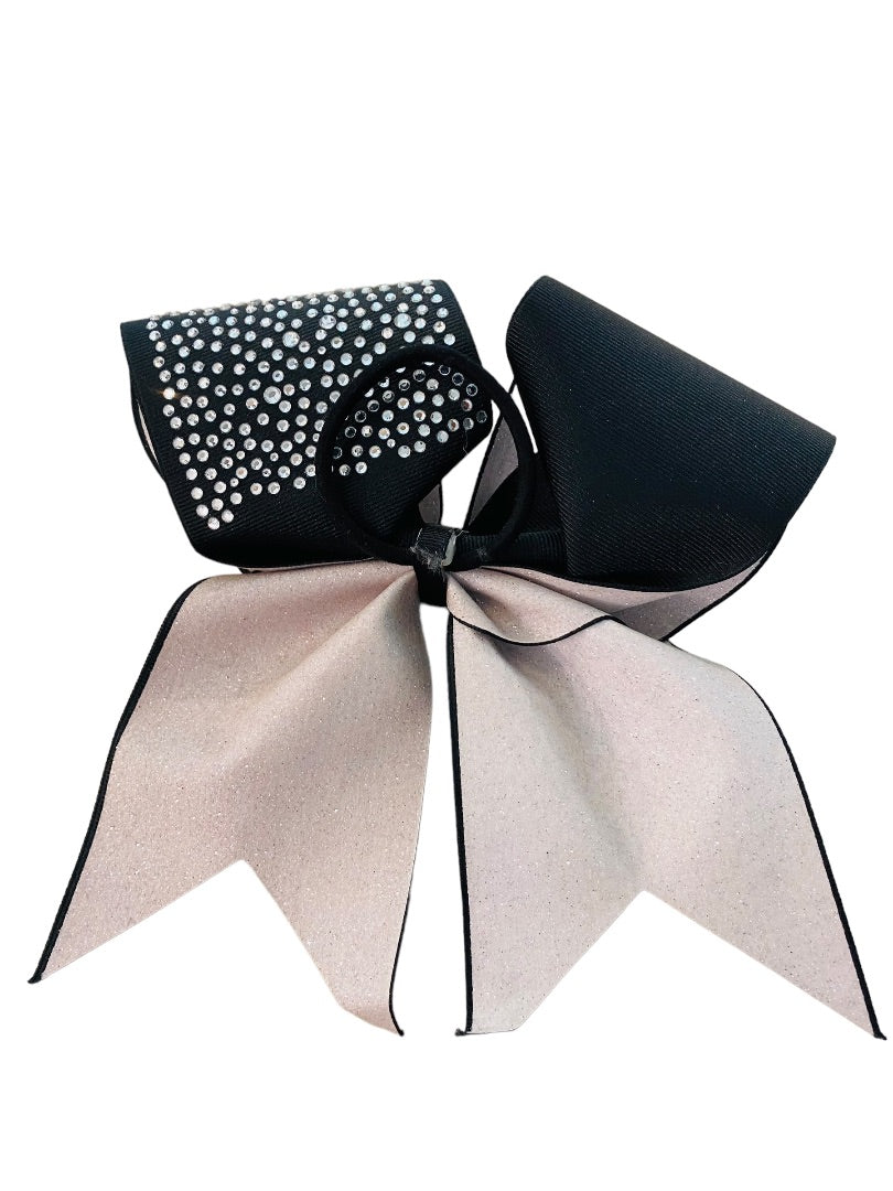 Girls Oversize Hair Bow 6.5" Elastic Ponytail Holder "iFly" Black Silver Bejeweled