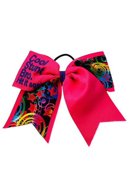 Girls Oversize Hair Bow 6.5" Elastic Ponytail Holder Hot Pink "Cool Stunt Bro"