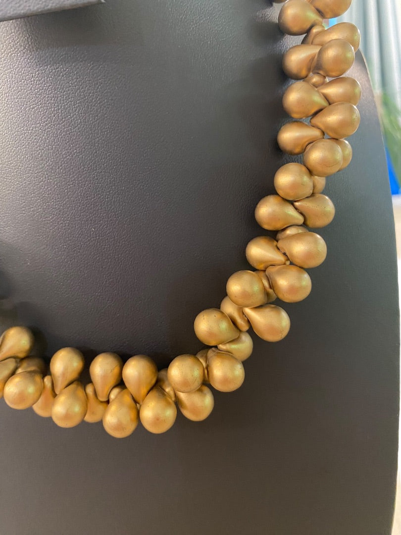 Goldtone Plastic Bead Chunky Statement Necklace 19" Lobster Clasp Retro