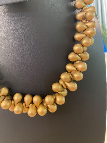 Goldtone Plastic Bead Chunky Statement Necklace 19" Lobster Clasp Retro