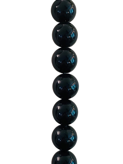 Chunky Black Graduated Bead Necklace Vintage 1990s Silvertone 35" Spring Clasp