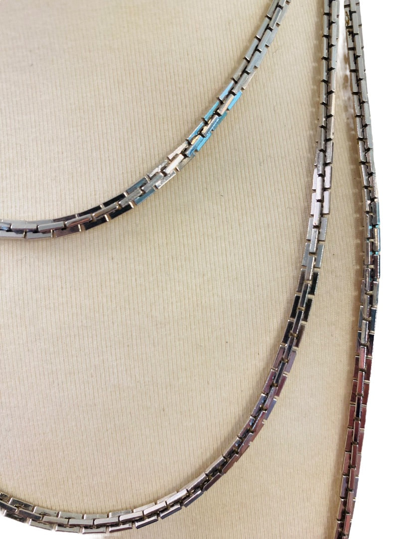 Silvertone Box Chain Necklace 62" Long Spring Clasp Shiny Strand String