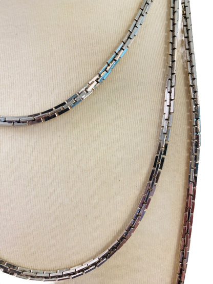 Silvertone Box Chain Necklace 62" Long Spring Clasp Shiny Strand String