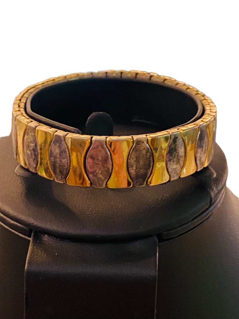 Silvertone Goldtone Stretch Bracelet Stainless Steel Oval Hourglass Design