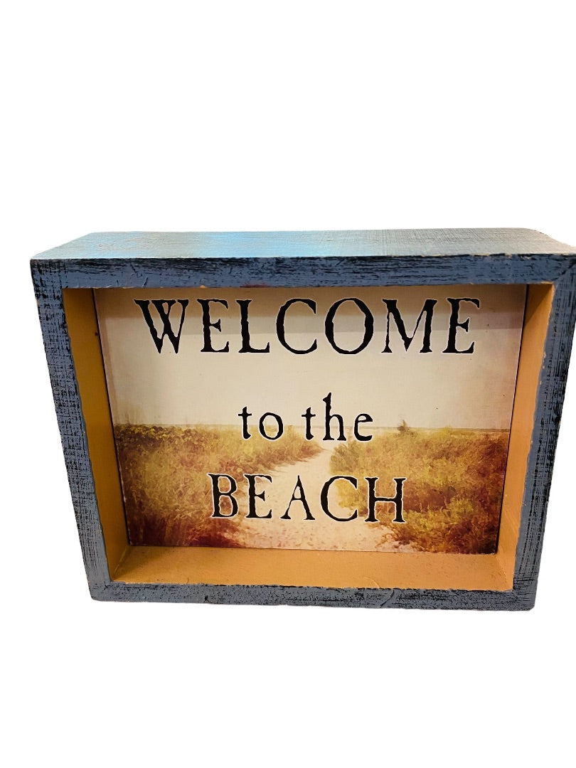 Tabletop Plaque Dual Sided Beachy "Welccome to the Beach" 5 x 4"