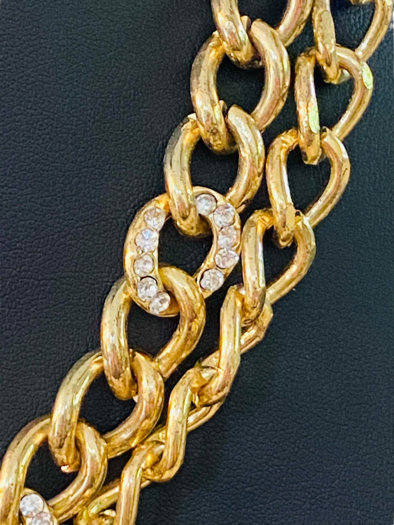 Goldtone Chunky Dual Strand Chain Necklace Lobster Clasp 17-20"