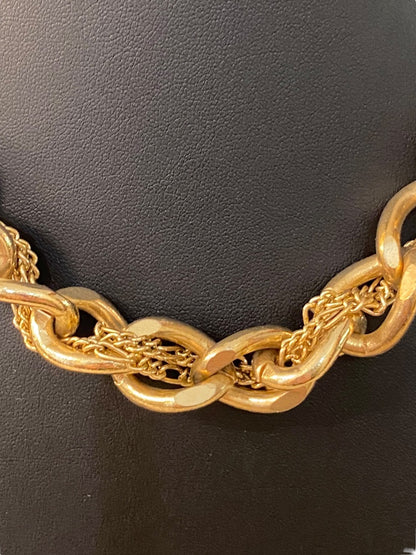 Goldtone and Black Cord Chunky Dual Strand Chain Necklace 17-19" Lobster Clasp