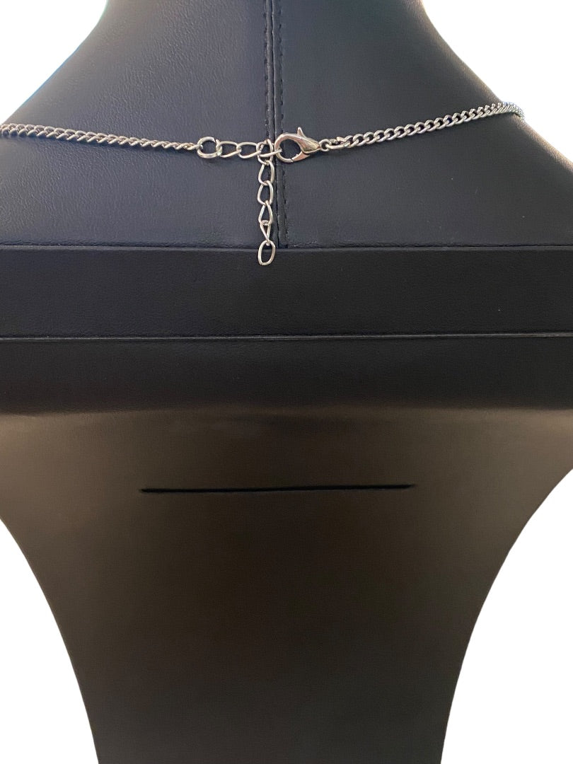 Silvertone 22" Necklace Coral Acrylic Beaded Attached Pendant Necklace