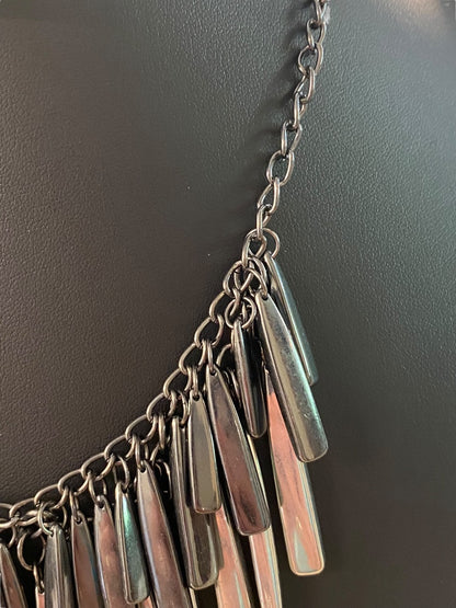 New York & Co Pewter Color and Silvertone Fringe Necklace 18-21" Lobster Clasp 1.5" Drop