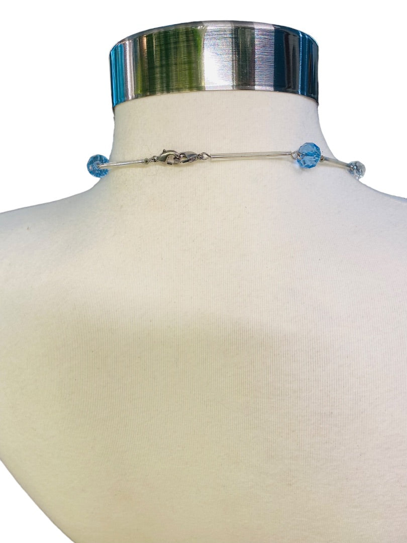 Silvertone Blue Aqua Beaded Overhead 36" Strand String Necklace