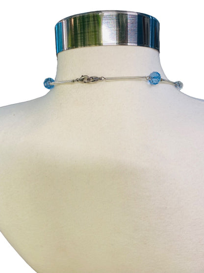 Silvertone Blue Aqua Beaded Overhead 36" Strand String Necklace