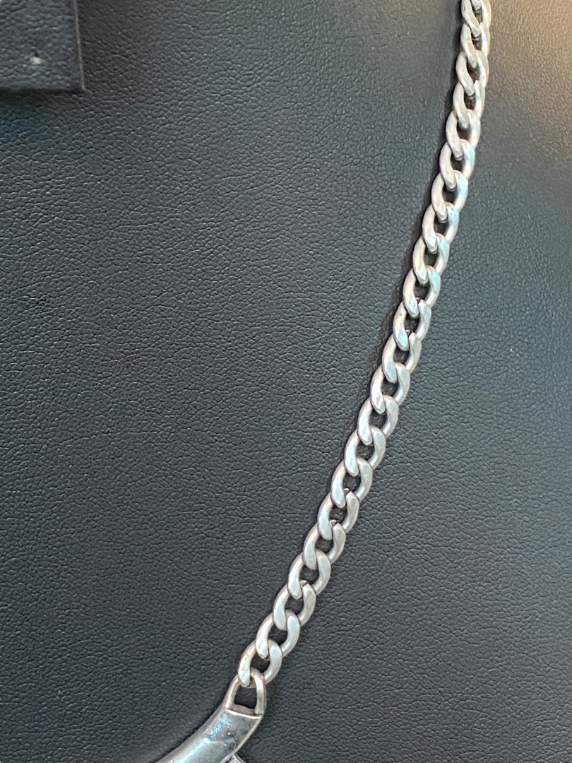 Silvertone Necklace 18"-21"Demilune Attached Pendant Lobster Clasp