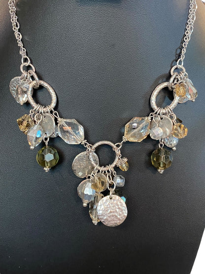 White House Black Market 16-18" Silvertone Charm Necklace Faceted Beads