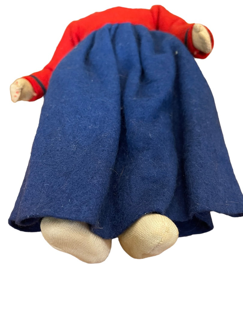 Vintage 1930s Rag Cloth Doll Articulated Handpainted Felted Wool 11"