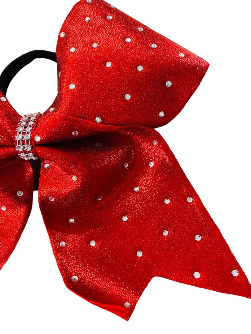 Girls Oversize Hair Bow 8" Elastic Ponytail Holder Red  Bejeweled