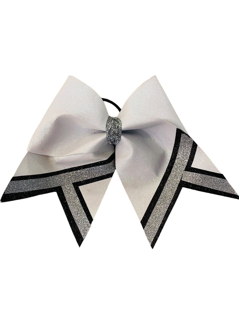 Girls Oversize Hair Bow 8" Elastic Ponytail Holder White Black Glitter