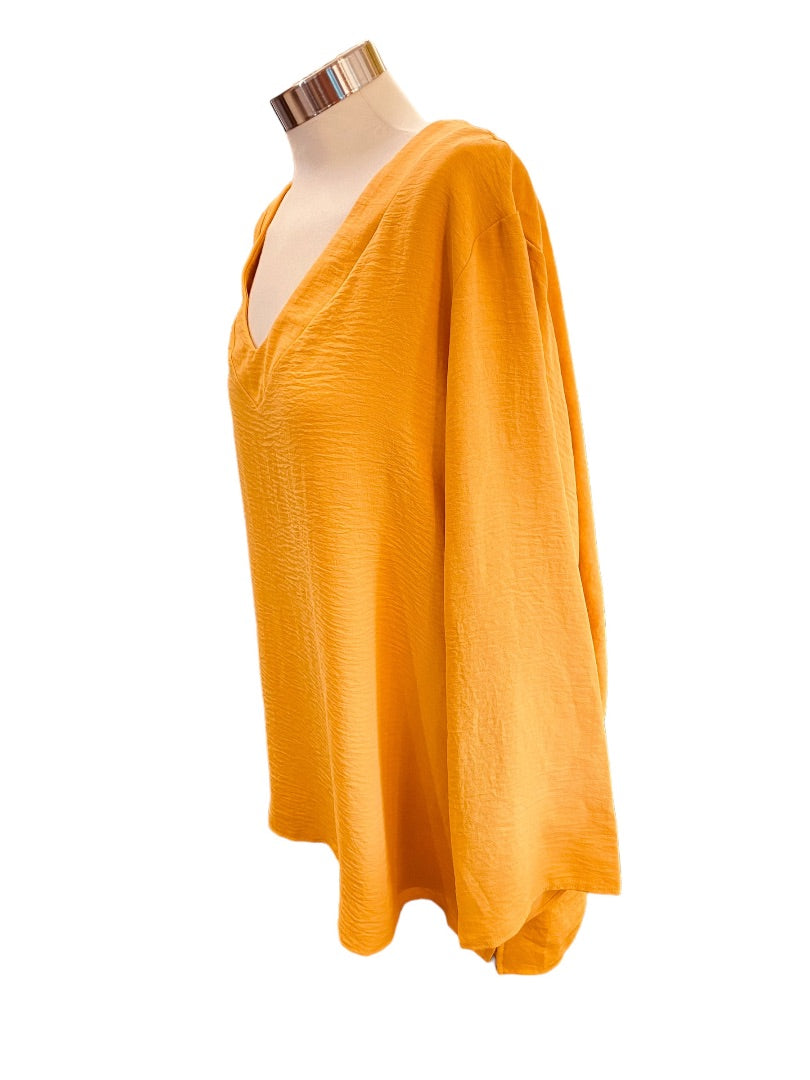 18/20 Asley Stewart Womens New Yellow Gold Crinkle V-Neck Pull Over Blouse Top