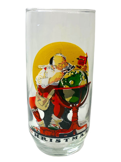 Coca Cola Christmas Tumbler Glass Reproduction of Norman Rockwell Curtis Pub Vintage