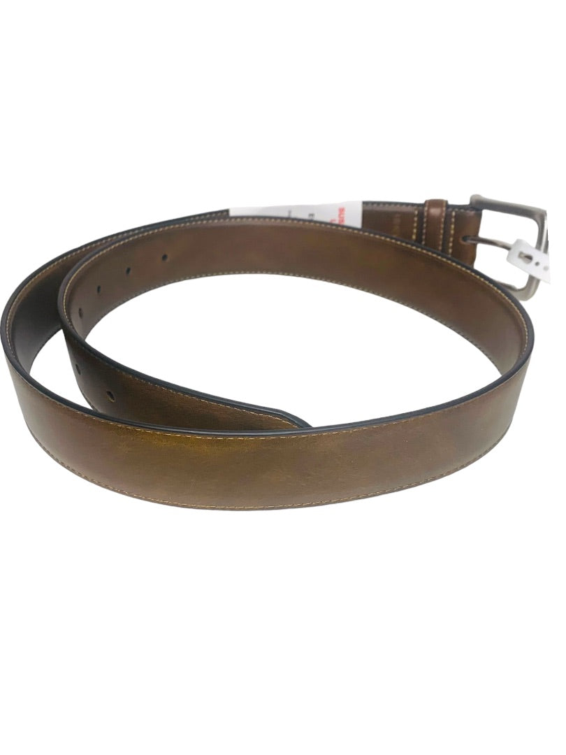 Medium 34-36 Nine West Mens New Tan Vegan Leather Belt Contrast Stich 1.25" Width