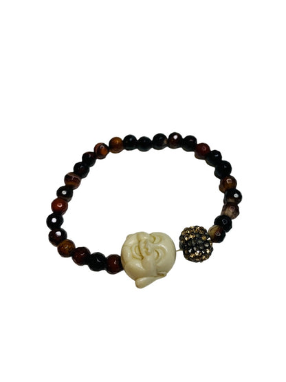 Black Brown Smiling Buddha Stretch Bracelet Beaded