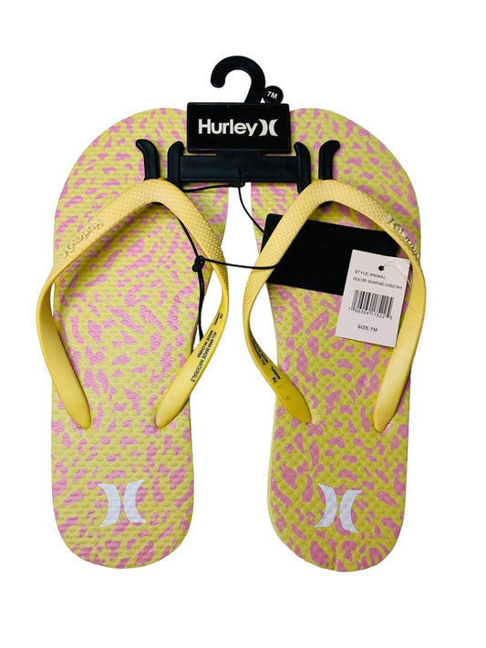 7M Hurley Womens New Animal Flip Flops Yellow Pink Cheetah Sunrise