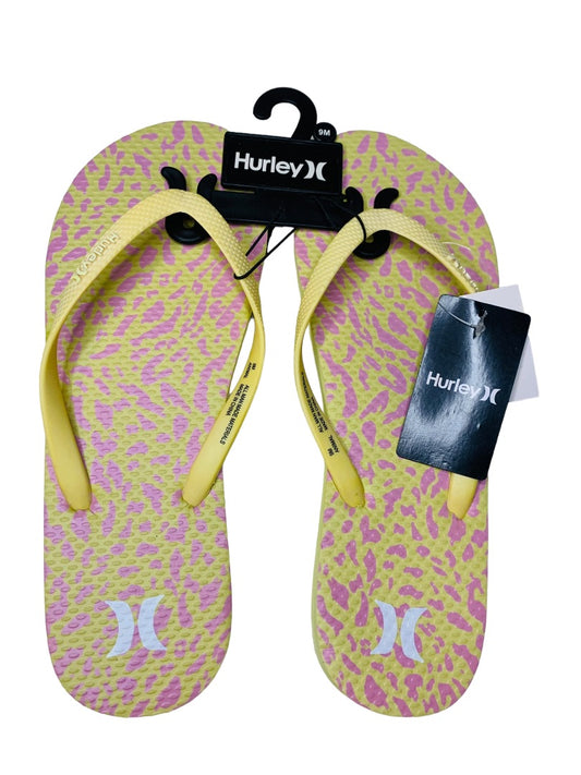 9M Hurley Womens New Animal Flip Flops Yellow Pink Cheetah Sunrise