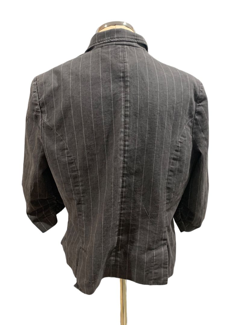 XL Robert Louis Womens Casual Stretch Cotton Gray Pinstripe Blazer Jacket 3/4 Sleeve