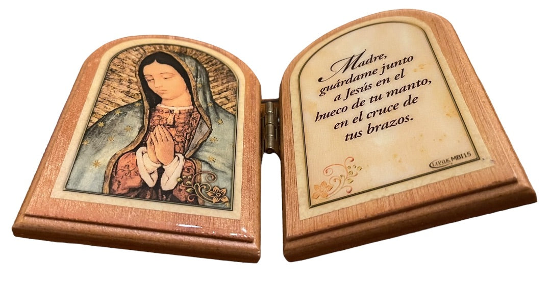 Our Lady of Guadalupe Morning Prayer Wooden Frame Hinge 4"h x 6"w